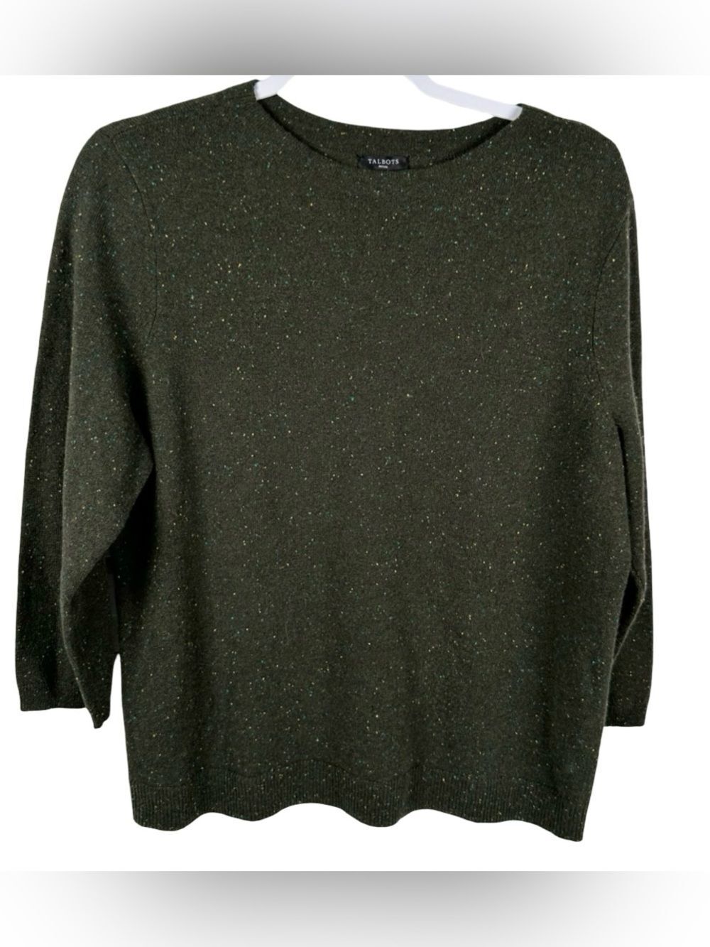 Talbots speckled green 100% Pure Cashmere Long Sleeve Crewneck Sweater Size M